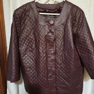 Terry Lewis Classic Luxuries Jacket Red Leather Quilt Design Buttons Size 2X